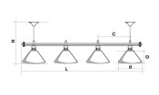 Лампа STARTBILLIARDS 4 пл. (плафоны зеленые матовые,штанга коричневая,фурнитура золото)